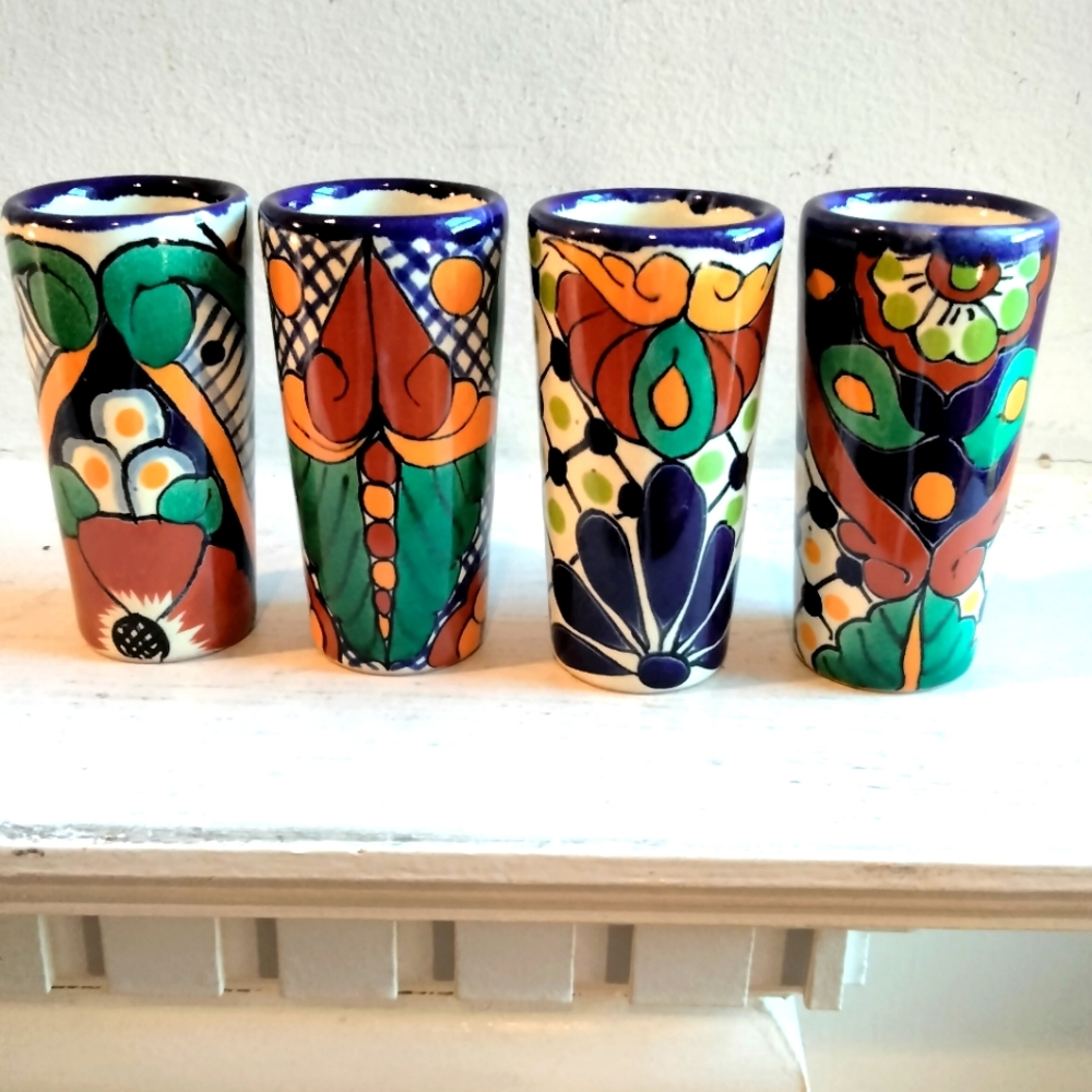 Vintage Talavera Mexico shot glasses set of 4
